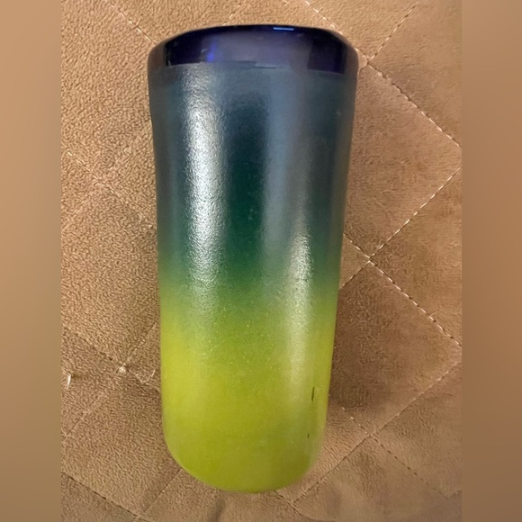 Handblown Mexican Decanter & Shot Glass Set-Painted Ombre Blue/Green/Yellow - Picture 16 of 16